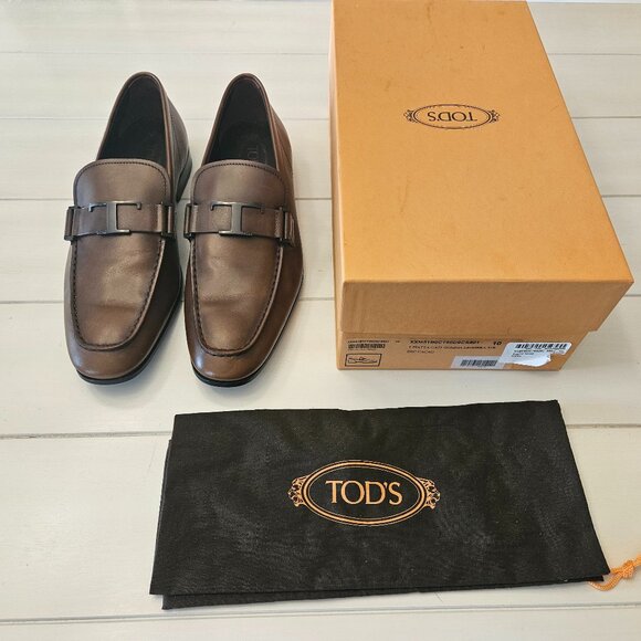 Tod's T Timeless Brown Calf Leather Loafers - Size 11 US/10 UK - Picture 1 of 12
